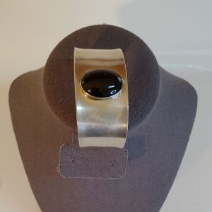 Vintage Mexican C11 Black Onyx Sterling Silver Cuff Bracelet